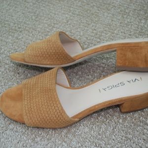 Via Spiga Block Heel Suede Slide Sandal